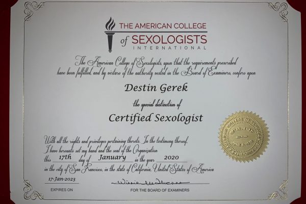 Certificate from the American College of Sexologists International